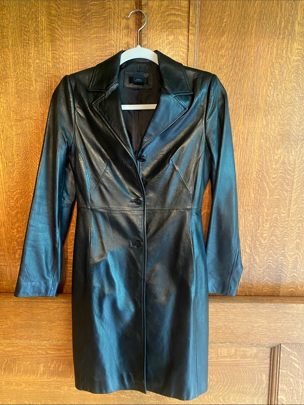 Frenchi Black Leather Button-Front Coat